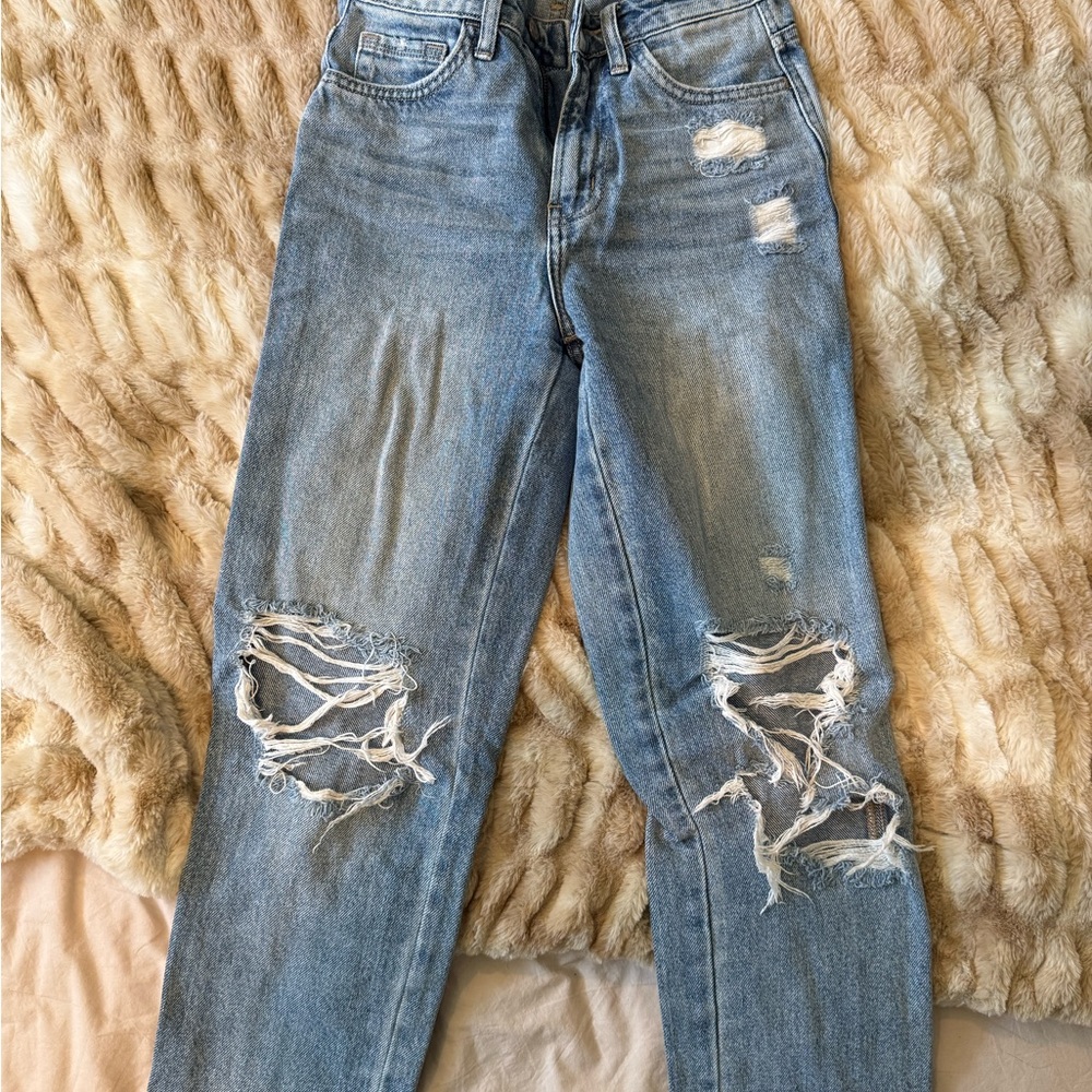 Flying Monkey Light Blue Distressed Straight Leg Jeans